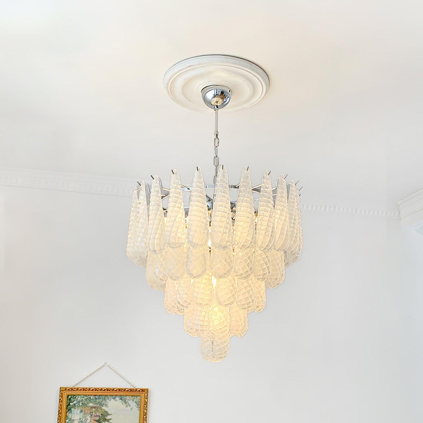 Grid Glass Waterfall Chandelier Dia 26″ x H 24.8″ / Dia 66cm x H 63cm / Chrome & White Chandelier