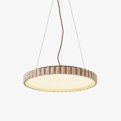 Grove Circle Pendant Light Dia 12.6’’ x H 2.8’’ / Yellow Travertine & White / Warm Light pendant Lamp