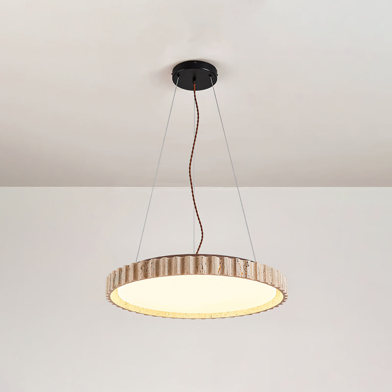 Grove Circle Pendant Light Dia 12.6’’ x H 2.8’’ / Yellow Travertine & White / Warm Light pendant Lamp