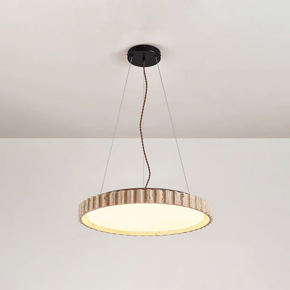 Grove Circle Pendant Light Dia 12.6’’ x H 2.8’’ / Yellow Travertine & White / Warm Light pendant Lamp