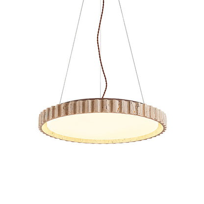 Grove Circle Pendant Light Dia 12.6’’ x H 2.8’’ / Yellow Travertine & White / Warm Light pendant Lamp
