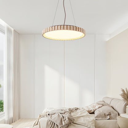 Grove Circle Pendant Light Dia 12.6’’ x H 2.8’’ / Yellow Travertine & White / Warm Light pendant Lamp