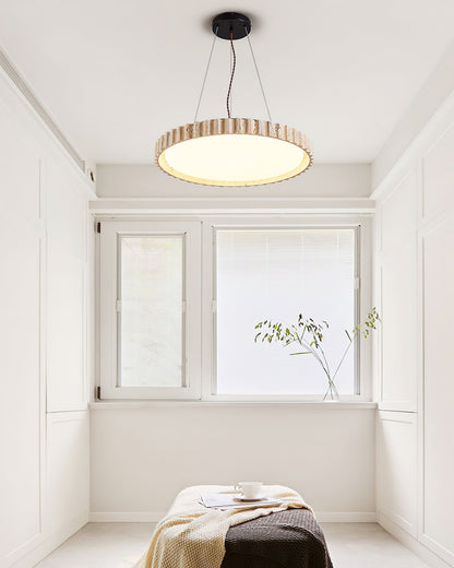 Grove Circle Pendant Light Dia 12.6’’ x H 2.8’’ / Yellow Travertine & White / Warm Light pendant Lamp