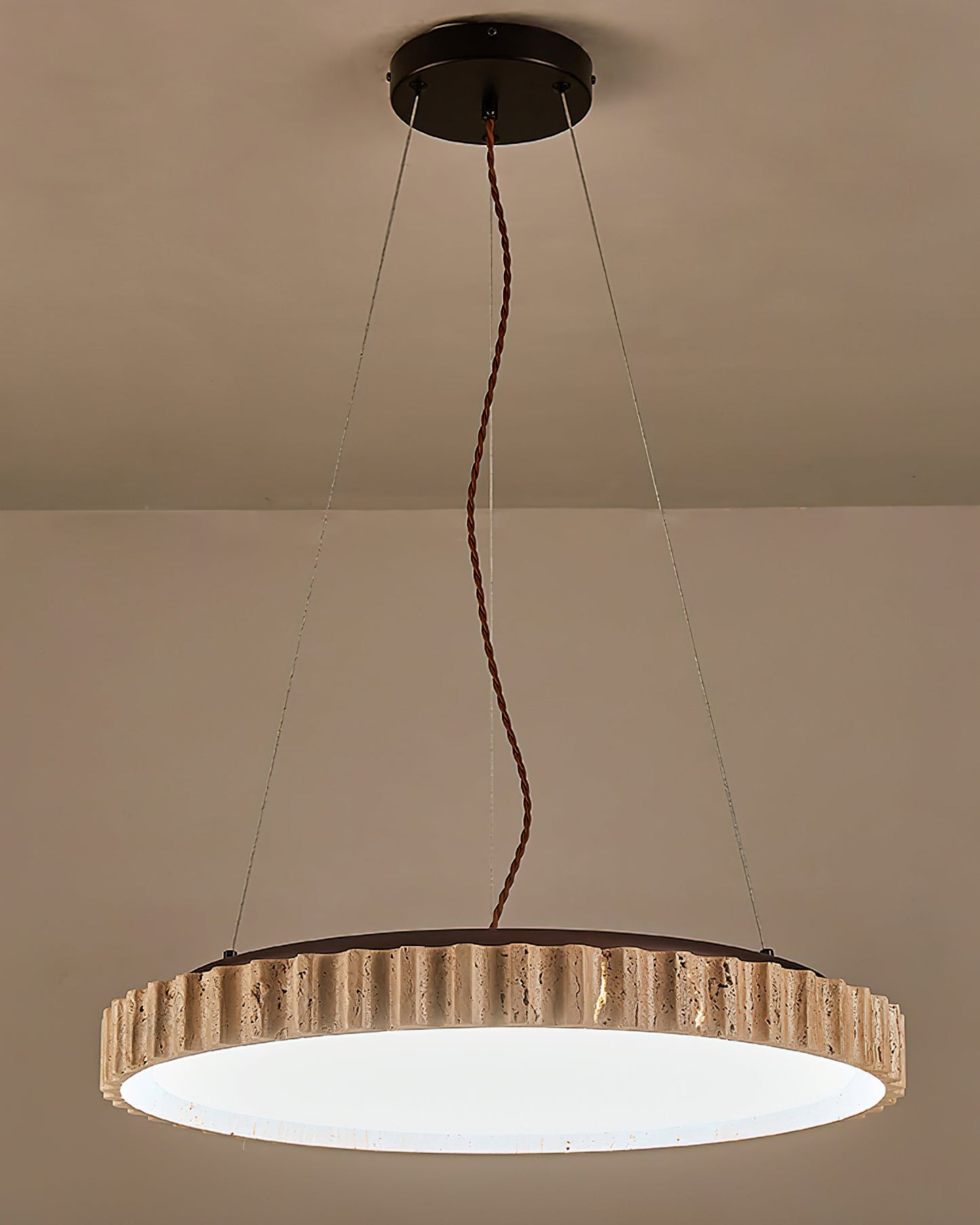 Grove Circle Pendant Light Dia 12.6’’ x H 2.8’’ / Yellow Travertine & White / Warm Light pendant Lamp
