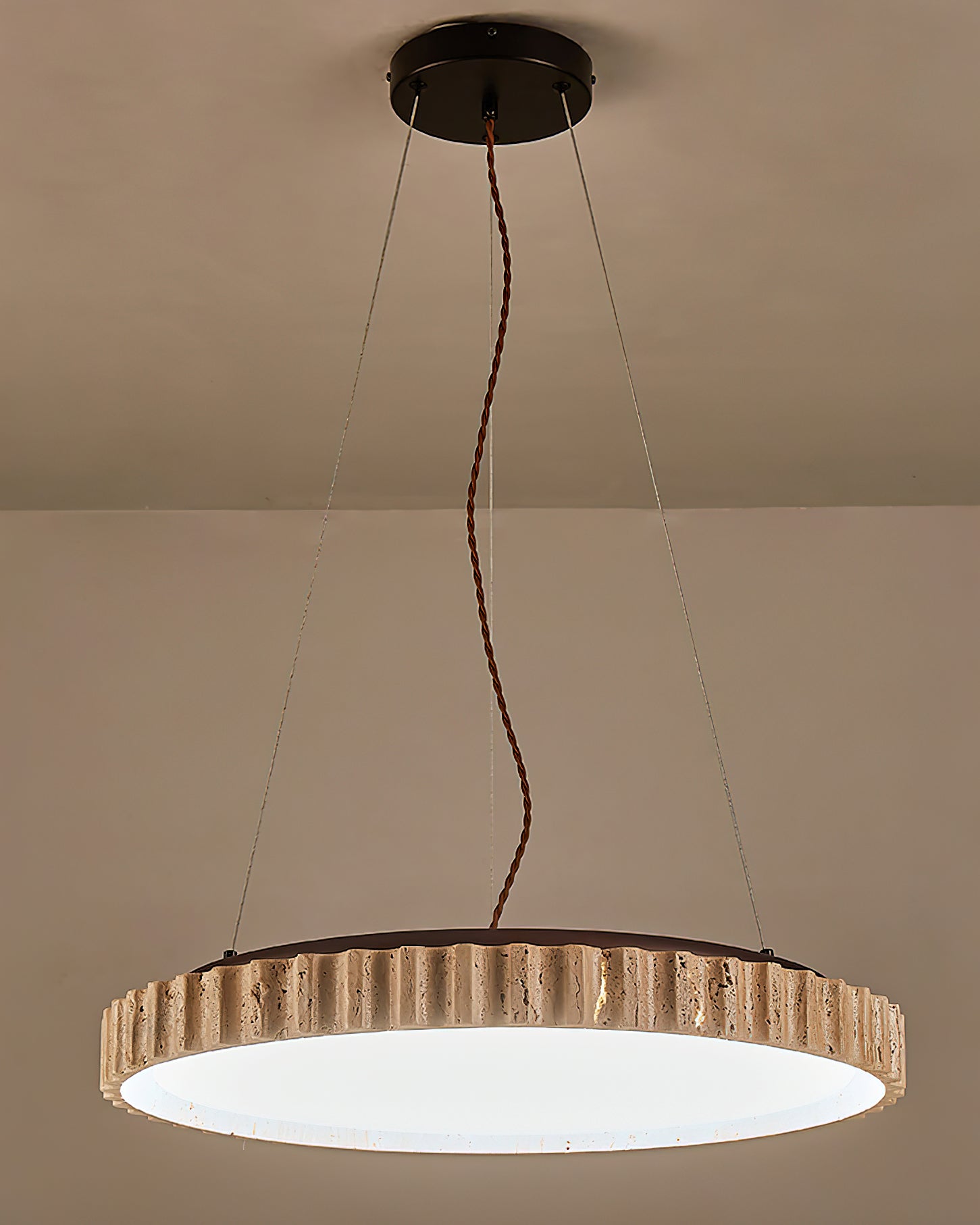 Grove Circle Pendant Light Dia 12.6’’ x H 2.8’’ / Yellow Travertine & White / Warm Light pendant Lamp