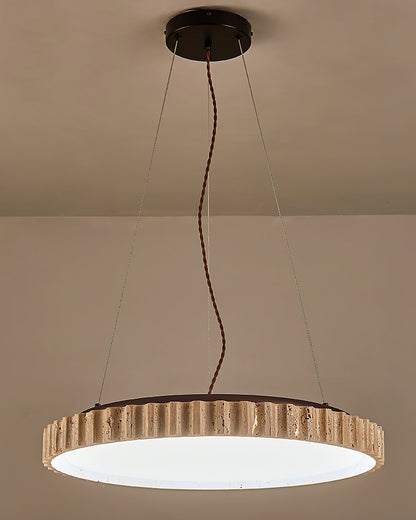 Grove Circle Pendant Light Dia 12.6’’ x H 2.8’’ / Yellow Travertine & White / Warm Light pendant Lamp