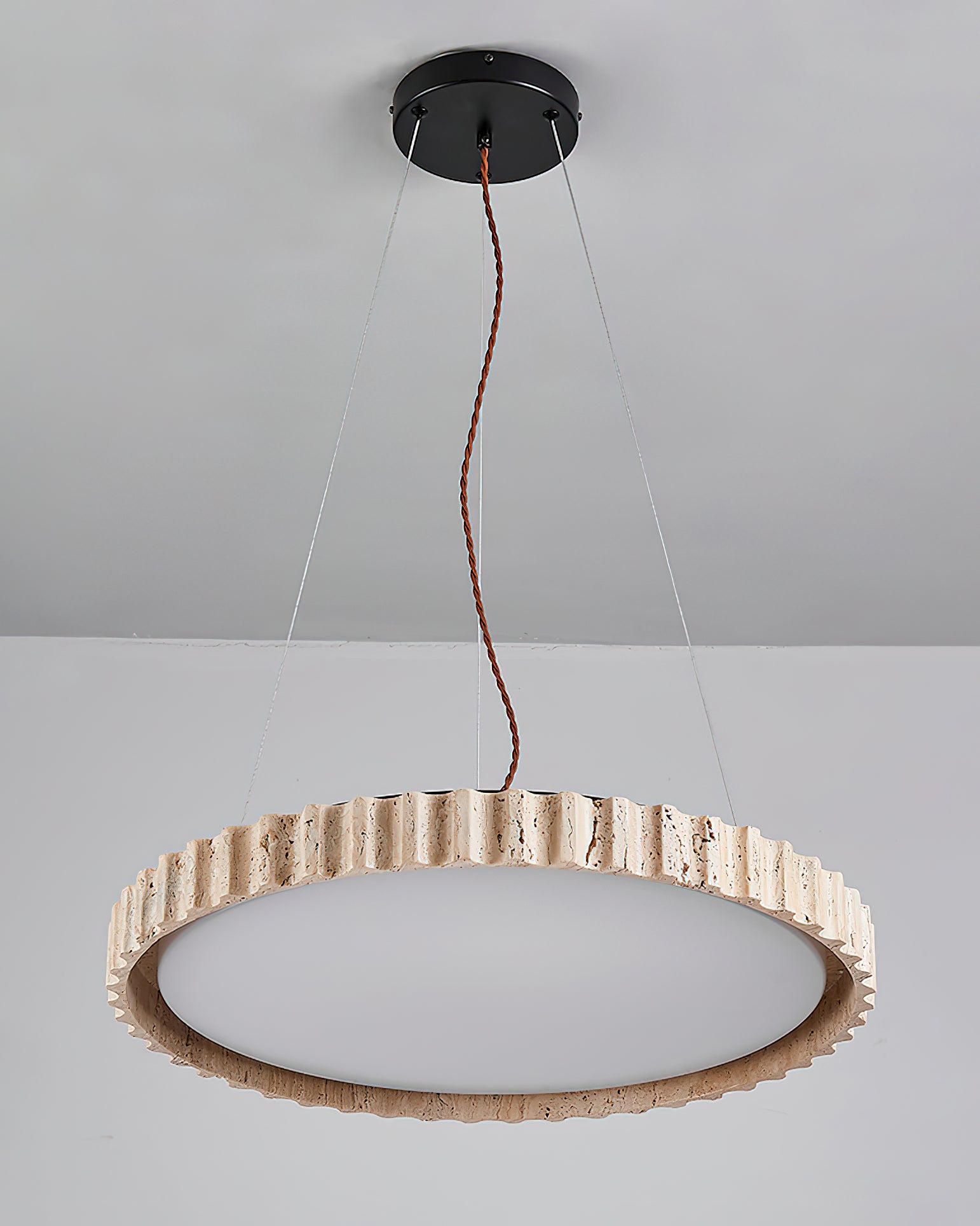 Grove Circle Pendant Light Dia 12.6’’ x H 2.8’’ / Yellow Travertine & White / Warm Light pendant Lamp