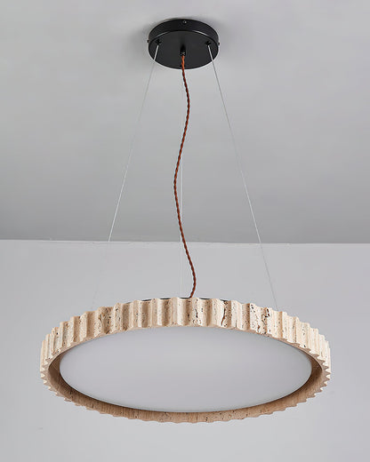 Grove Circle Pendant Light Dia 12.6’’ x H 2.8’’ / Yellow Travertine & White / Warm Light pendant Lamp