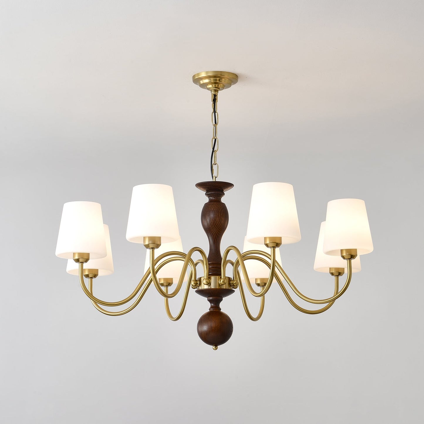 Grove Haven Chandelier 8 heads Dia 35.8″ x H 19.3″ / Walnut Color & Gold Chandelier