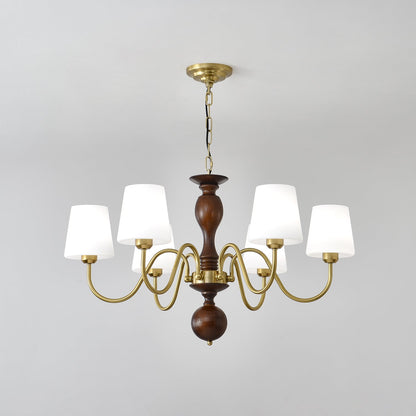 Grove Haven Chandelier 6 heads Dia 31.5″ x H 19.3″ / Walnut Color & Gold Chandelier
