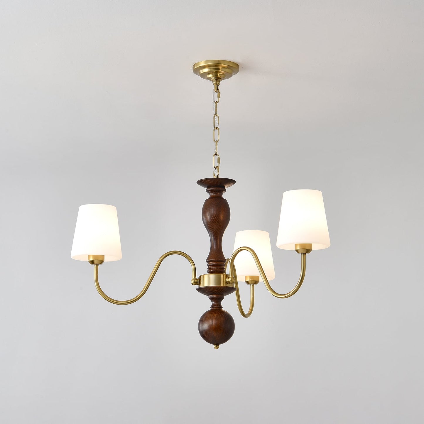 Grove Haven Chandelier 3 heads Dia 26.8″ x H 19.3″ / Walnut Color & Gold Chandelier