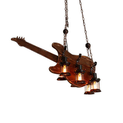 Guitar Pendant Light 4 heads Dia 37.4″ x H 15″ / Dia 95cm x H 38cm / Wood＆Black Chandelier