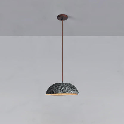 Half Dome Vintage Ceramic Pendant Lamp Dia 12.2″ x H 11″ / Dia 31cm x H 11cm / Black ceramic & Dark wood Pendant light