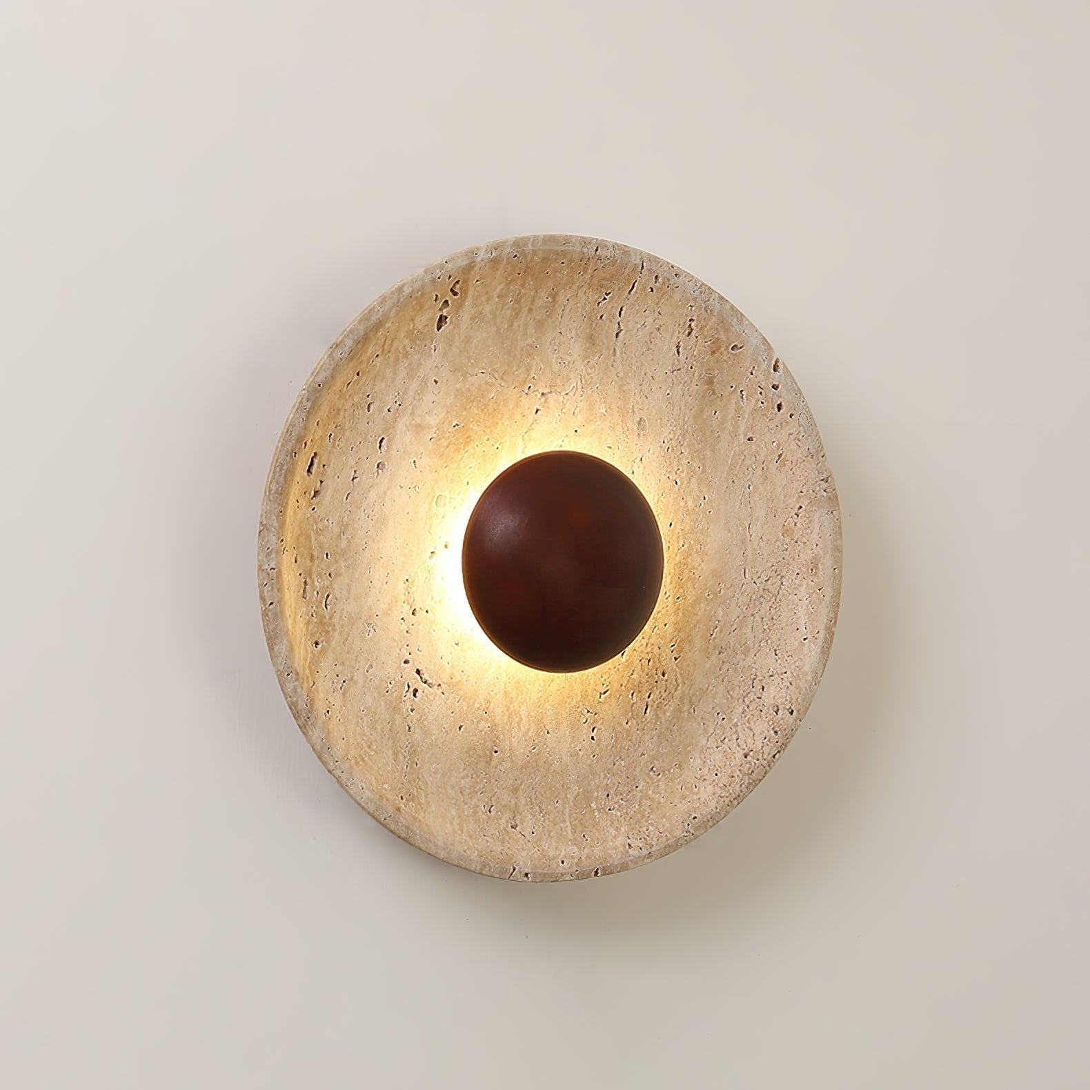 Halo Travertine Wall Light Dia 25cm x H 25cm / ? 9.8″ x H 9.8″ / Walnut Color & Yellow Travertine / Warm Light 1001