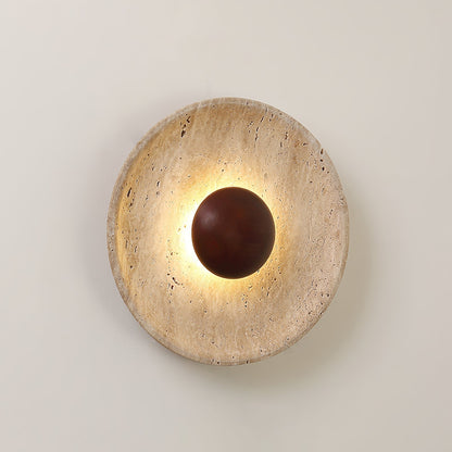 Halo Travertine Wall Light Dia 25cm x H 25cm / ? 9.8″ x H 9.8″ / Walnut Color & Yellow Travertine / Warm Light 1001