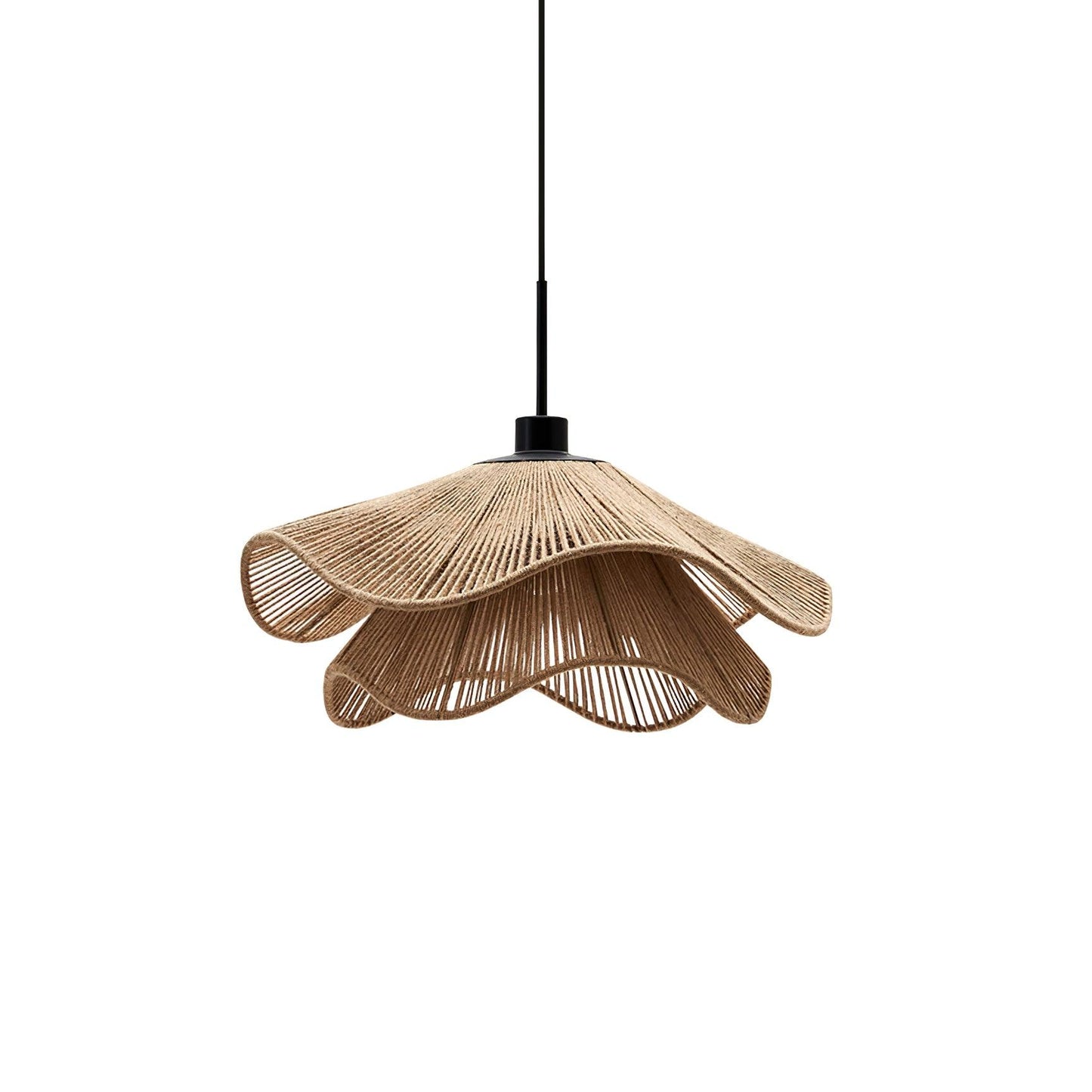 Handmade Straw Hat Pendant Lamp Dia 23.6″ x H 9.1″ / Dia 60cm x H 23cm / Black & Brown Hemp Rope Pendant light