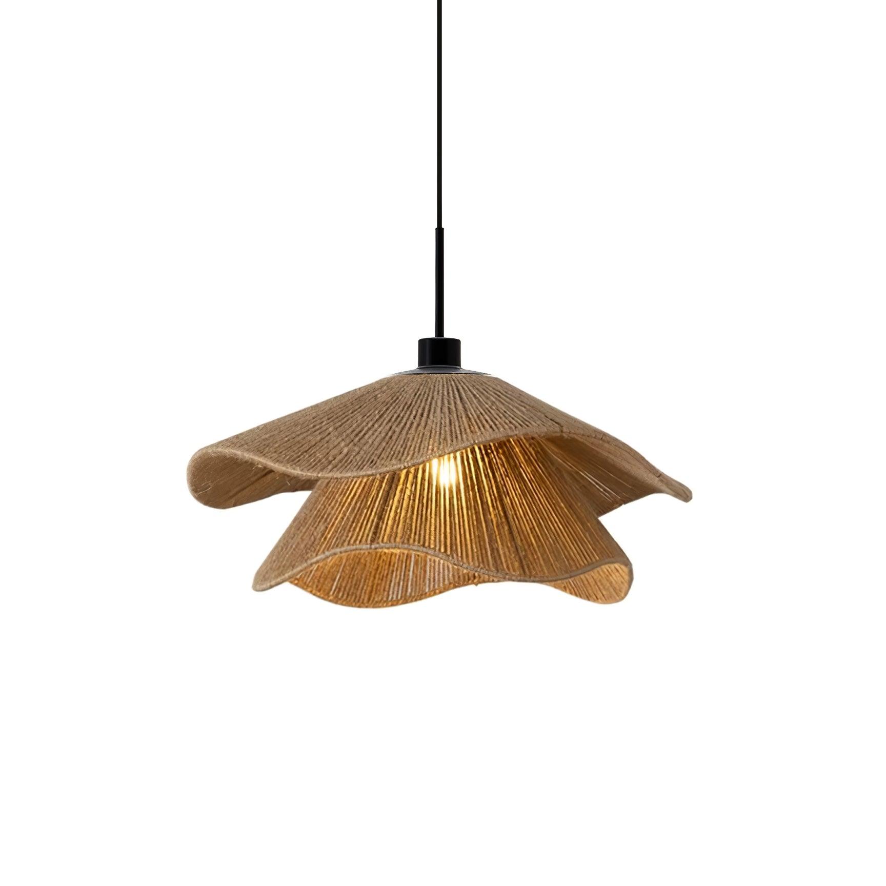 Handmade Straw Hat Pendant Lamp Dia 19.7″ x H 9.1″ / Dia 50cm x H 23cm / Black & Brown Hemp Rope Pendant light