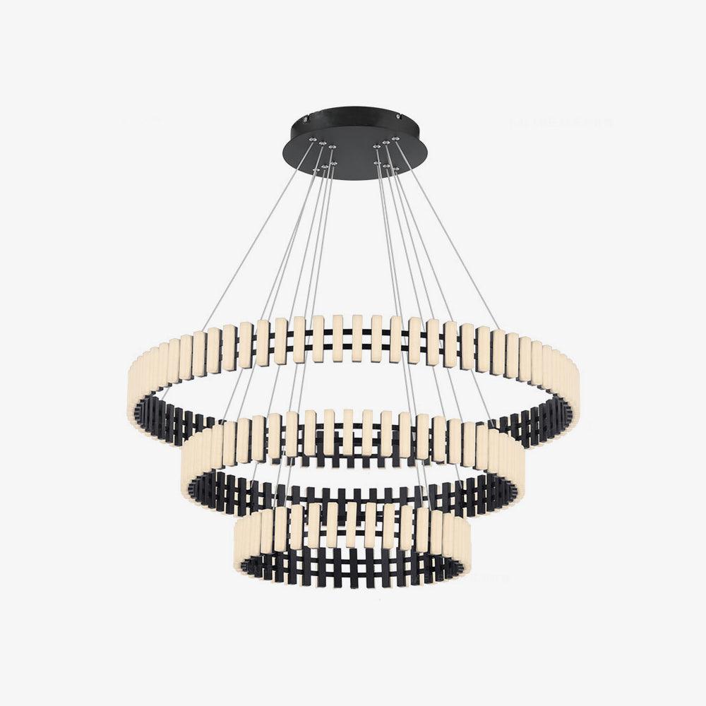 Hanging LED Chandelier Dia 15.7″ + Dia 23.6″ + Dia 31.5″ x H 59″ / Black&White / Warm Light Chandelier
