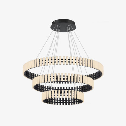 Hanging LED Chandelier Dia 15.7″ + Dia 23.6″ + Dia 31.5″ x H 59″ / Black&White / Warm Light Chandelier