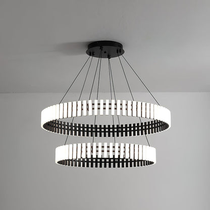 Hanging LED Chandelier Dia 15.7″ + Dia 23.6″ x H 59″ / Black&White / Warm Light Chandelier