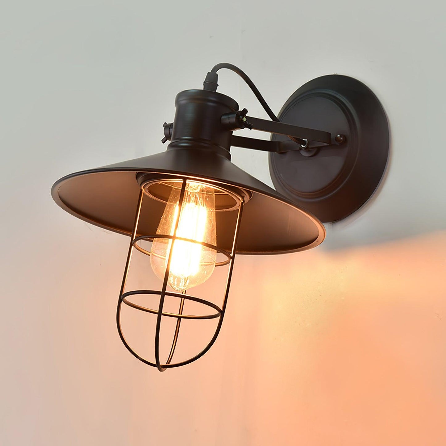 Harbour Industrial Wall Light Dia 10.6″ x H 9.8″ / Dia 27cm x H 25cm / Black & Clear glass Wall lamp