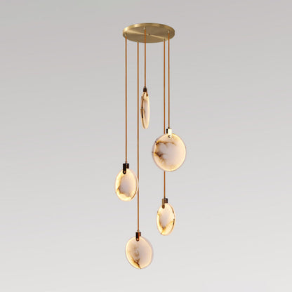 Harvest Alabaster Pendant Lamp 5 Heads Dia 13.8″ x H 78.7″ / Brass & White / Warm Light Pendant light
