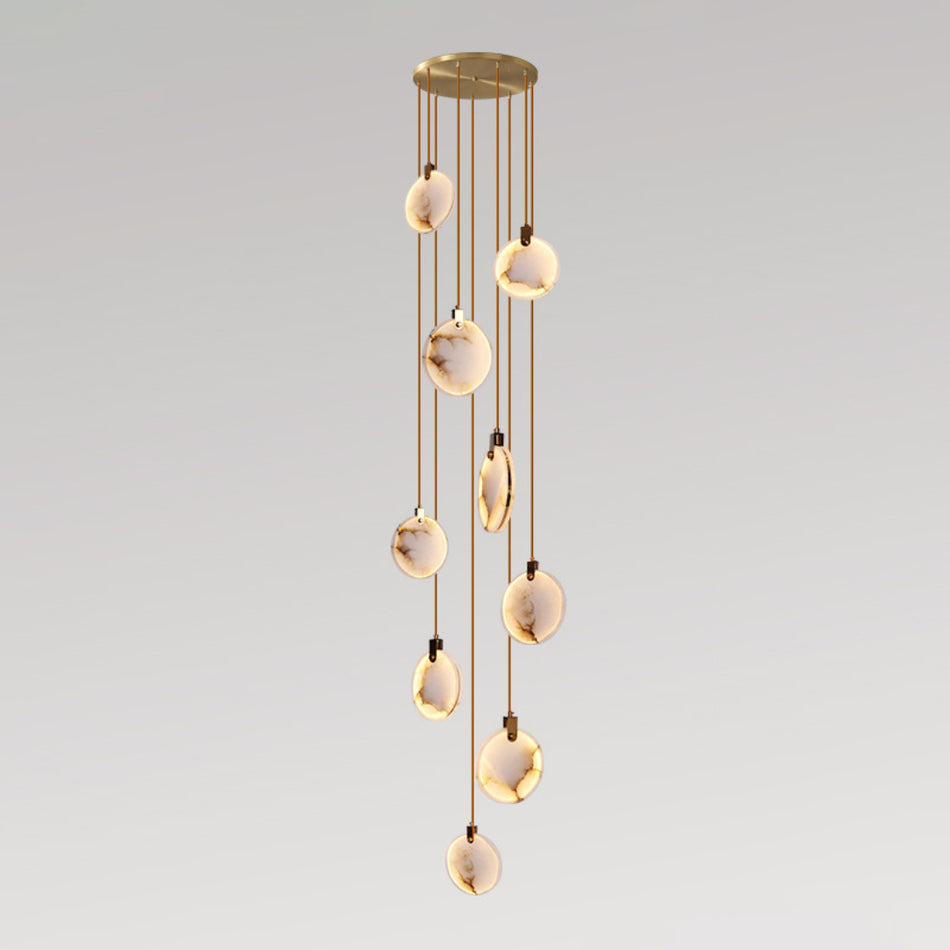Harvest Alabaster Pendant Lamp 9 Heads Dia 19.7″ x H 118.1″ / Brass & White / Warm Light Pendant light