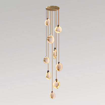Harvest Alabaster Pendant Lamp 9 Heads Dia 19.7″ x H 118.1″ / Brass & White / Warm Light Pendant light