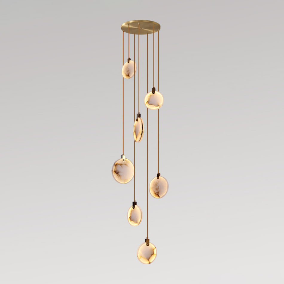 Harvest Alabaster Pendant Lamp 7 Heads Dia 15.7″ x H 118.1″ / Brass & White / Warm Light Pendant light