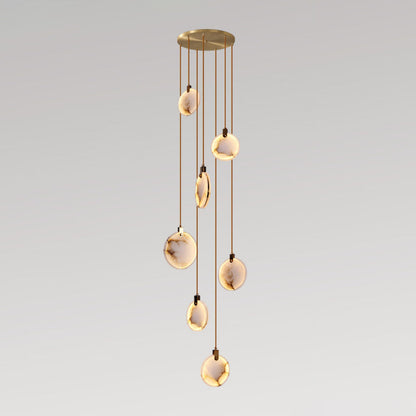 Harvest Alabaster Pendant Lamp 7 Heads Dia 15.7″ x H 118.1″ / Brass & White / Warm Light Pendant light