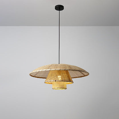 Hat Weave Rattan Pendant Lamp Dia 23.6″ x H 59″ / Dia 60cm x H 150cm / Black & Natural rattan Pendant light