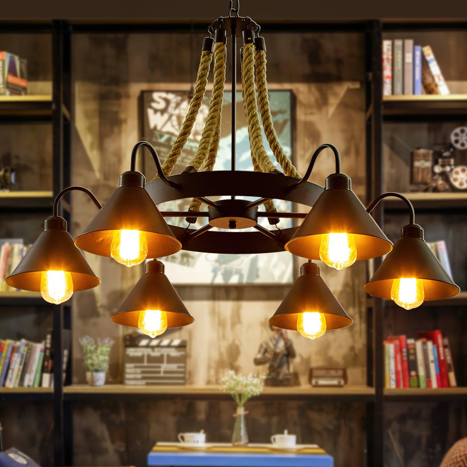 Hemp Rope Industrial Horn Chandelier Chandelier