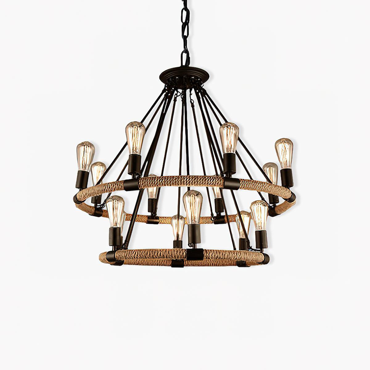 Hemp Rope Industrial Large Circle Chandelier Chandelier