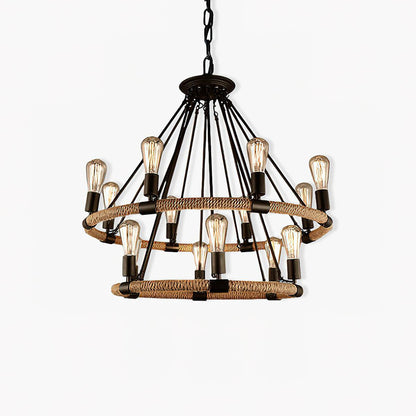 Hemp Rope Industrial Large Circle Chandelier Chandelier