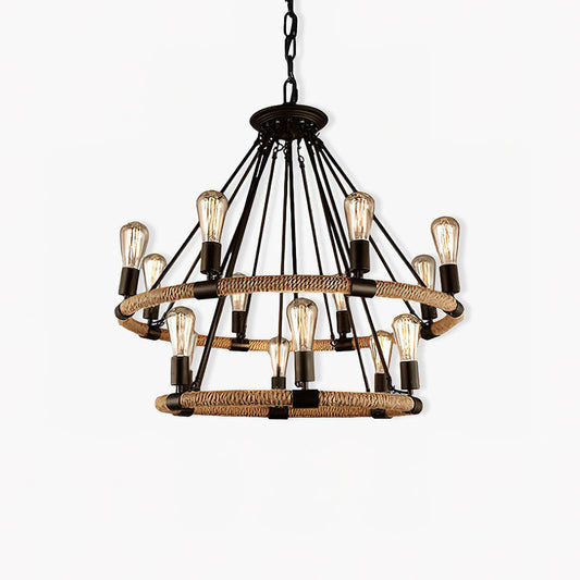 Hemp Rope Industrial Large Circle Chandelier Chandelier