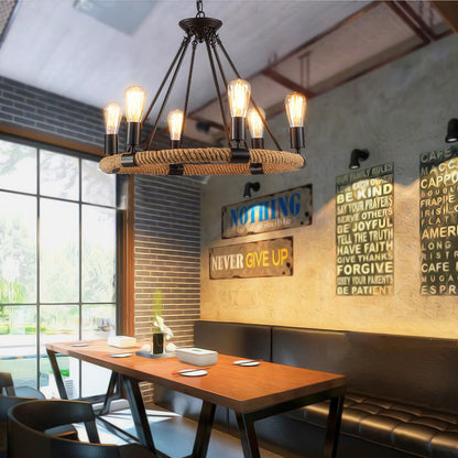 Hemp Rope Industrial Large Circle Chandelier Chandelier