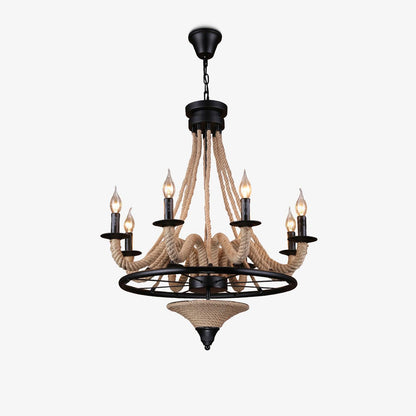 Hemp Rope Industrial Large Wheel Chandelier Chandelier