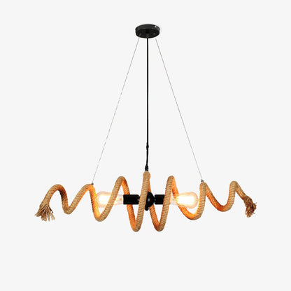 Hemp Rope Industrial Spiral Chandelier ? 31.5″ x H 7.9″ / L 80cm x H 20cm / Black & Linen color Chandelier