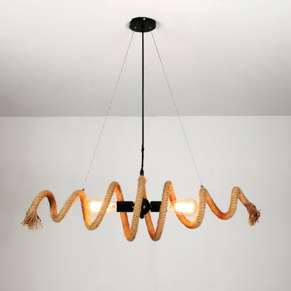 Hemp Rope Industrial Spiral Chandelier ? 31.5″ x H 7.9″ / L 80cm x H 20cm / Black & Linen color Chandelier