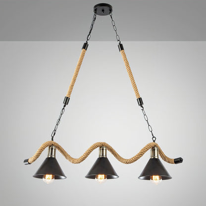 Hemp Rope Industrial Wave Chandelier 3Heads L 31.5″ x H 7.9″ / L 80cm x H 20cm / Black & Linen color Chandelier