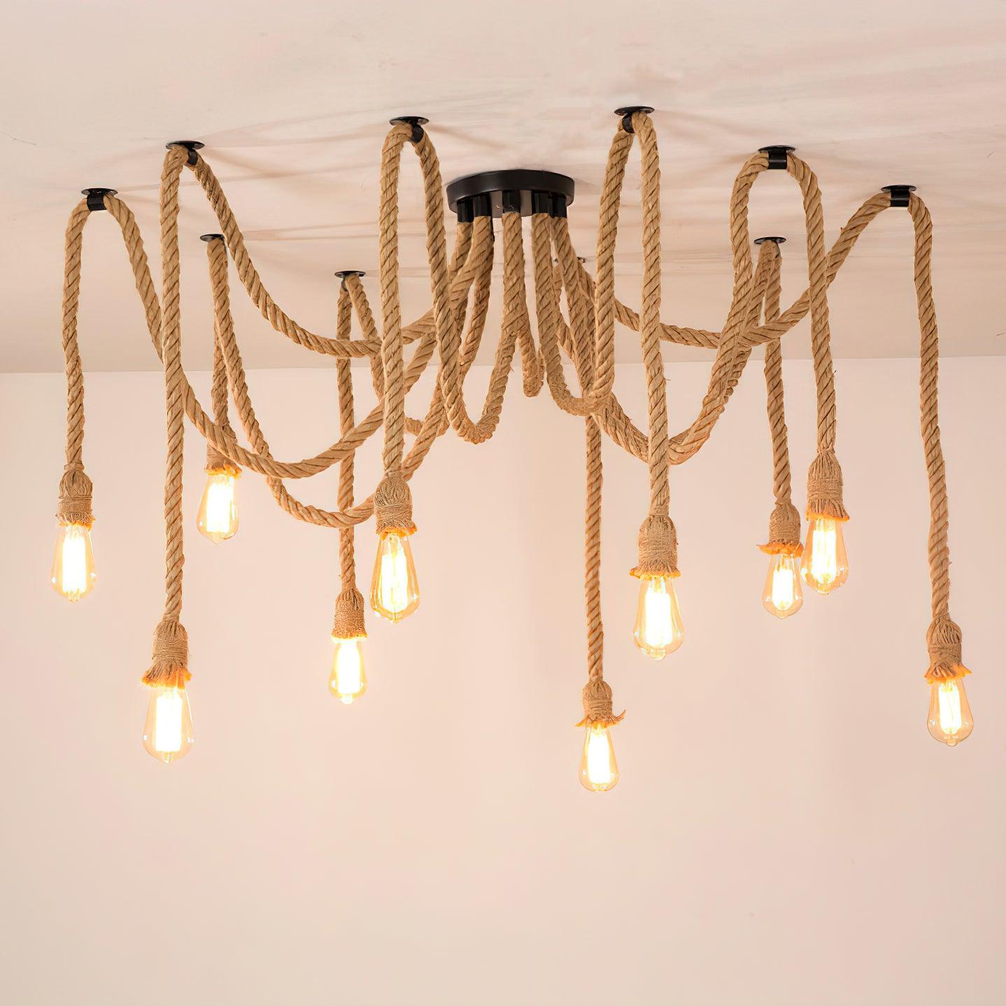 Hemp Rope Scattered Flower Chandelier Model A Dia 59.1″ x H 39.4″ / Dia 150cm x H 100cm / Black & Linen color Chandelier