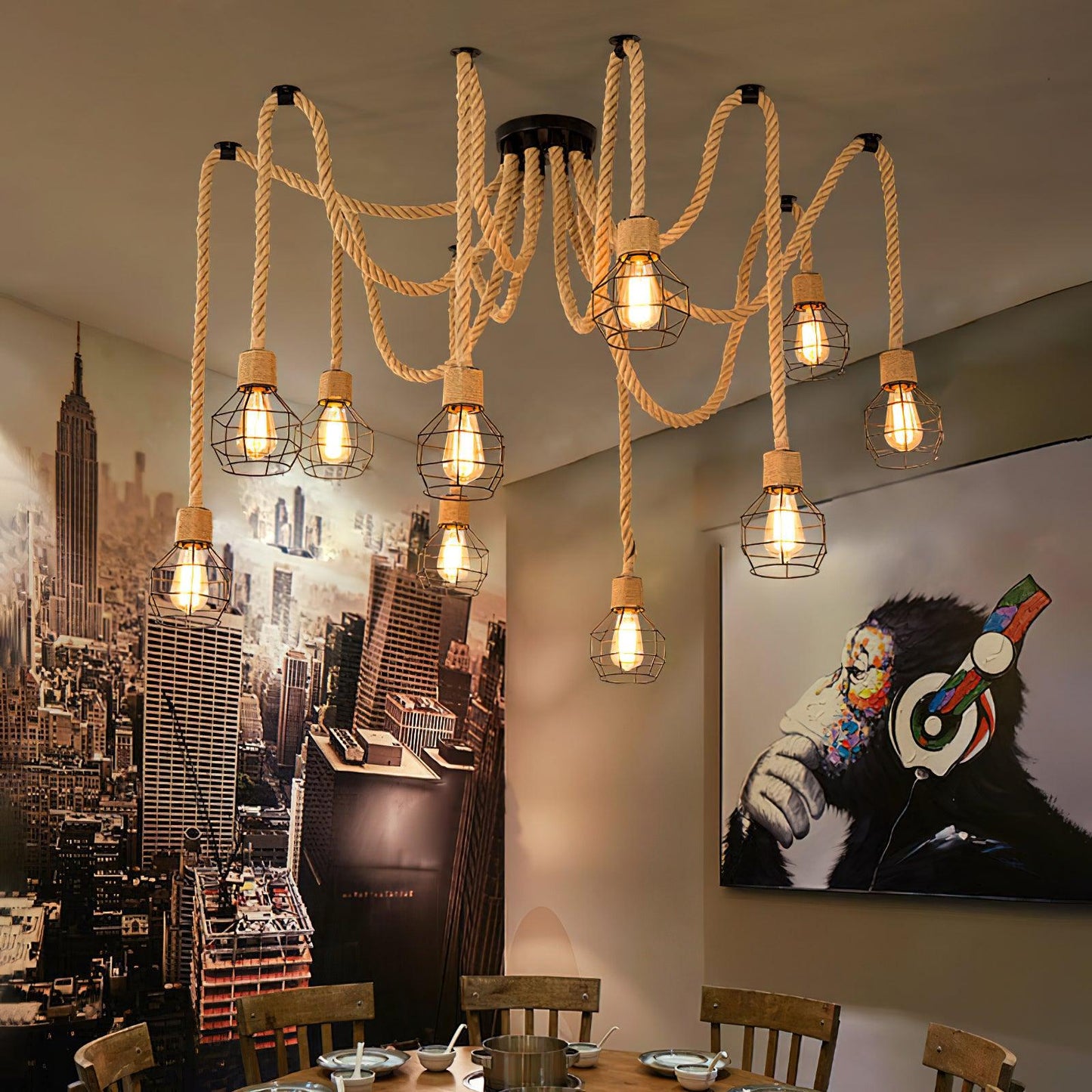Hemp Rope Scattered Flower Chandelier Chandelier