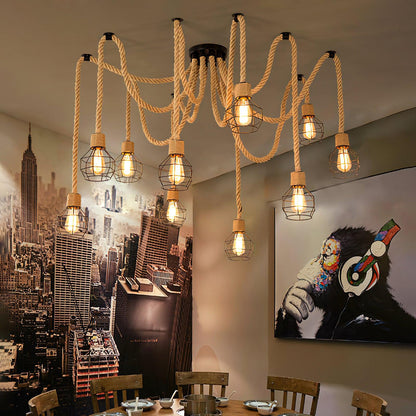 Hemp Rope Scattered Flower Chandelier Chandelier