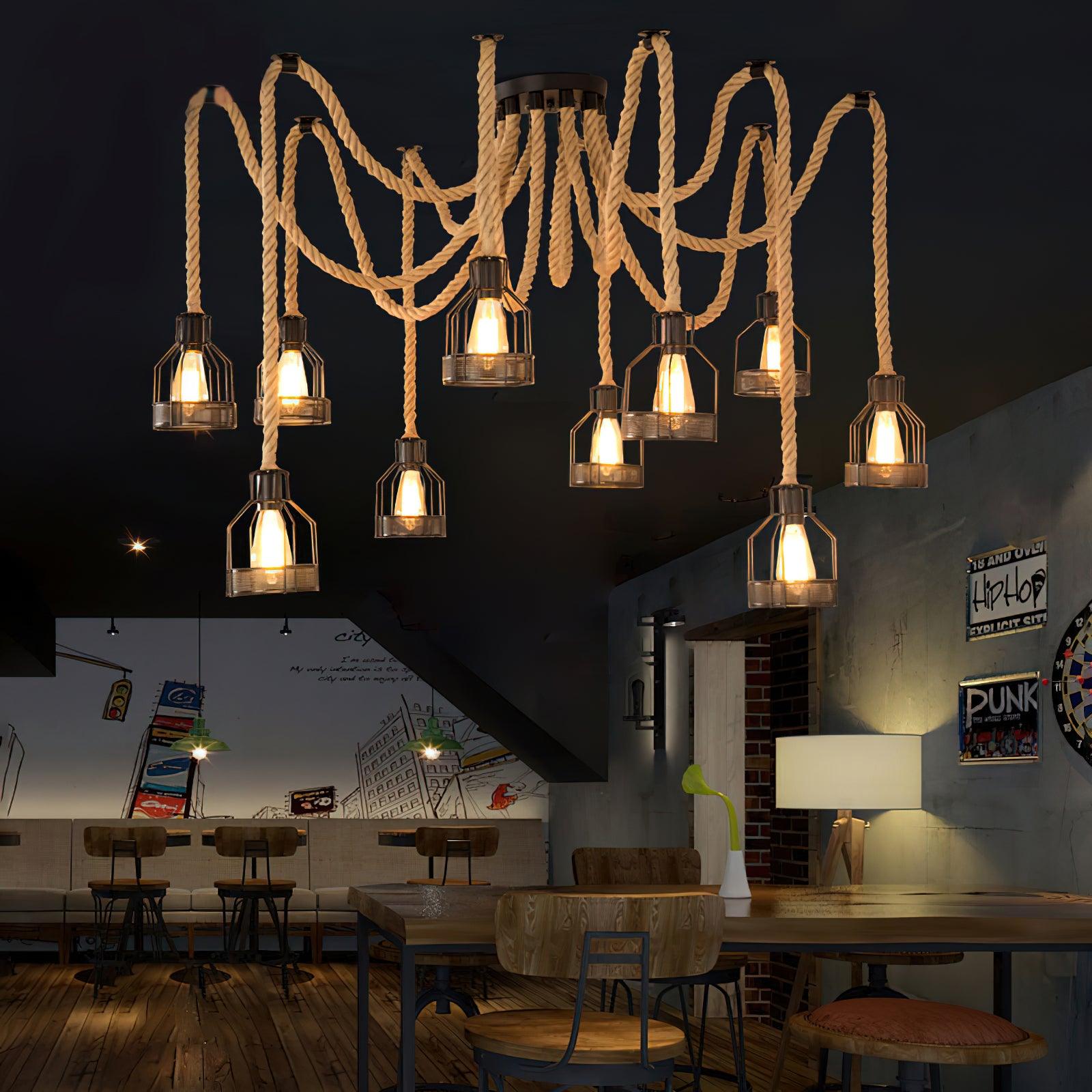 Hemp Rope Scattered Flower Chandelier Chandelier