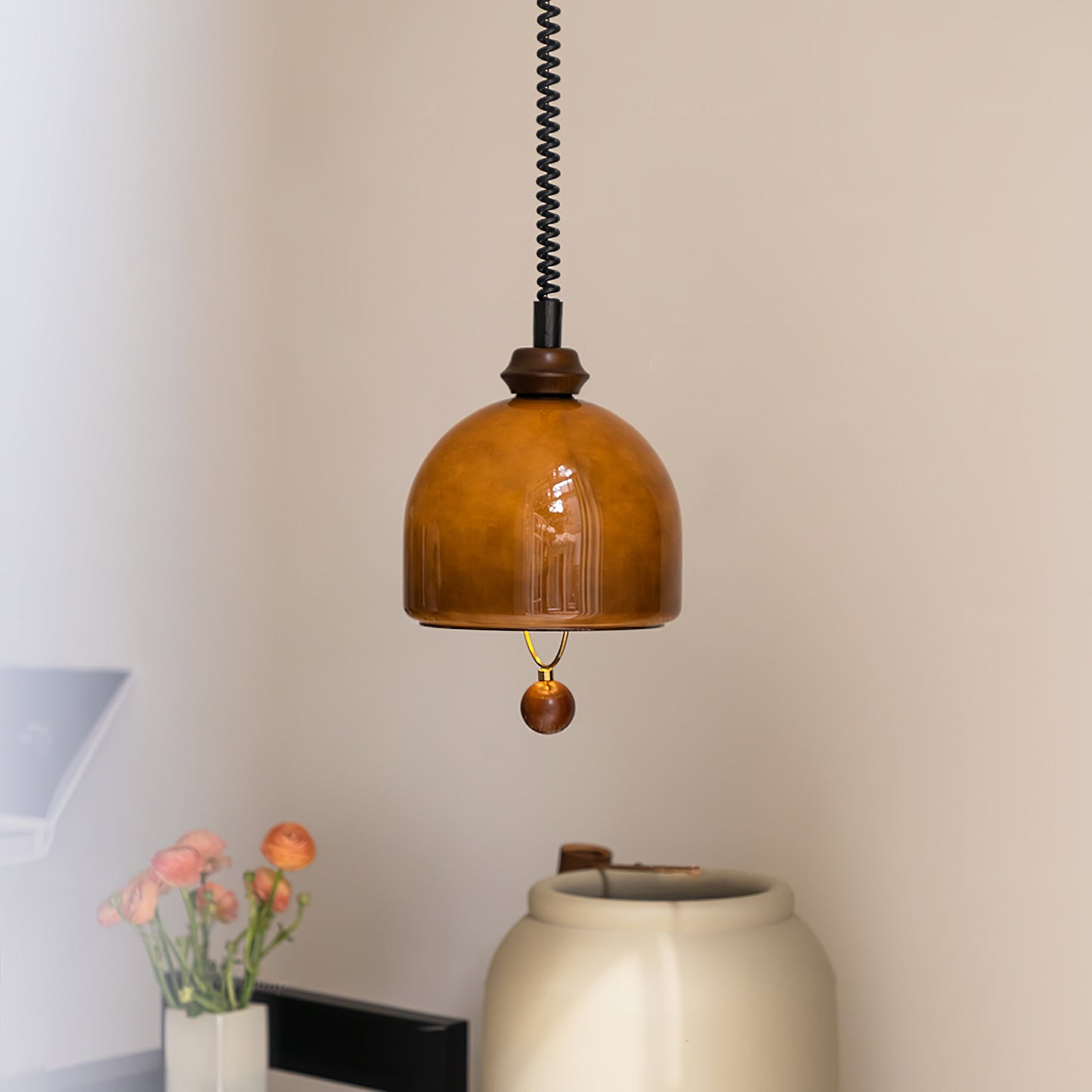 Herda Pendant Lamp Dia 9.8″ x H 8.3″ / Dia 25cm x H 21cm / Dark walnut & Dark Brown Pendant light