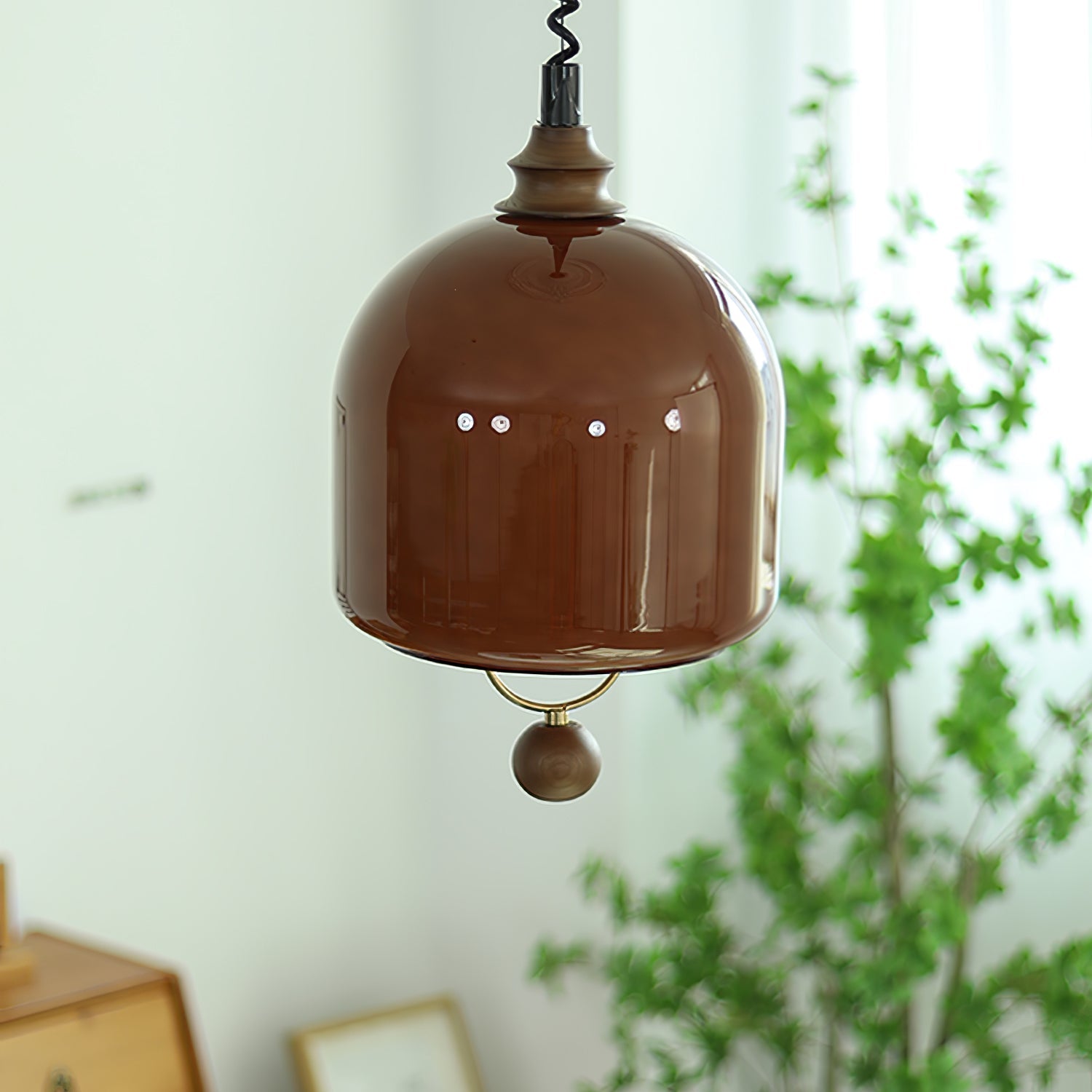 Herda Pendant Lamp Dia 9.8″ x H 8.3″ / Dia 25cm x H 21cm / Dark walnut & Dark Brown Pendant light