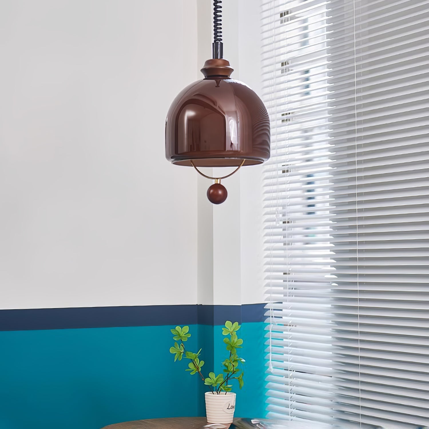 Herda Pendant Lamp Dia 9.8″ x H 8.3″ / Dia 25cm x H 21cm / Dark walnut & Dark Brown Pendant light