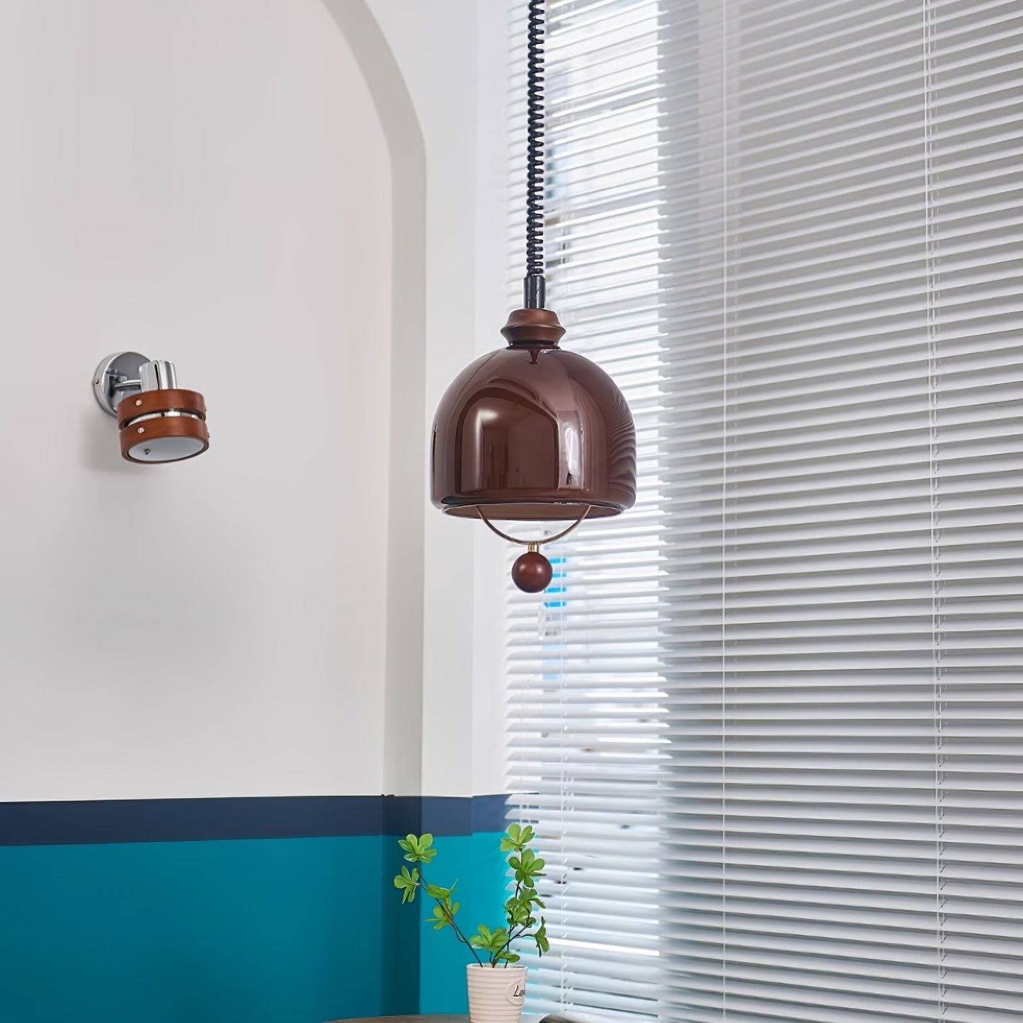 Herda Pendant Lamp Dia 9.8″ x H 8.3″ / Dia 25cm x H 21cm / Dark walnut & Dark Brown Pendant light