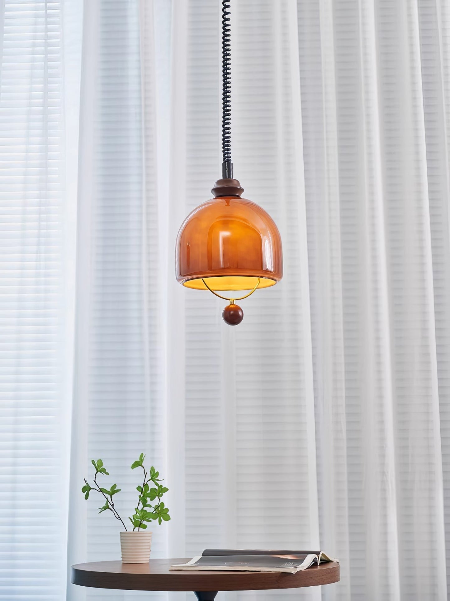 Herda Pendant Lamp Dia 9.8″ x H 8.3″ / Dia 25cm x H 21cm / Dark walnut & Dark Brown Pendant light