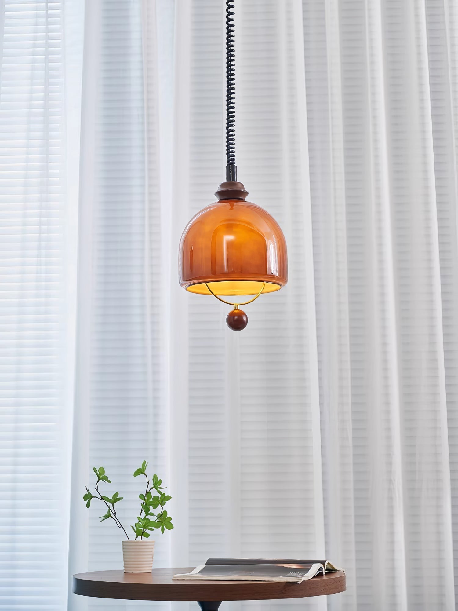 Herda Pendant Lamp Dia 9.8″ x H 8.3″ / Dia 25cm x H 21cm / Dark walnut & Dark Brown Pendant light